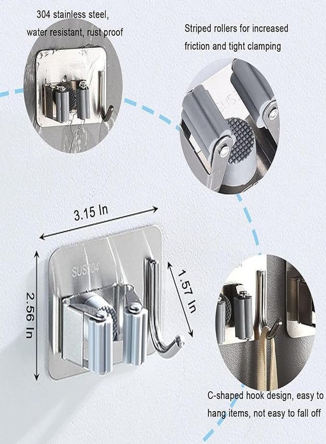 Enclave Stainless Steel Mop and Broom Holder Wall Mounted Adhesive Storage Solutions for Broom Holders, Garage Storage Systems Broom Organizer. (1 RACK 1 HOOK (PACK OF 2)) - Image 3